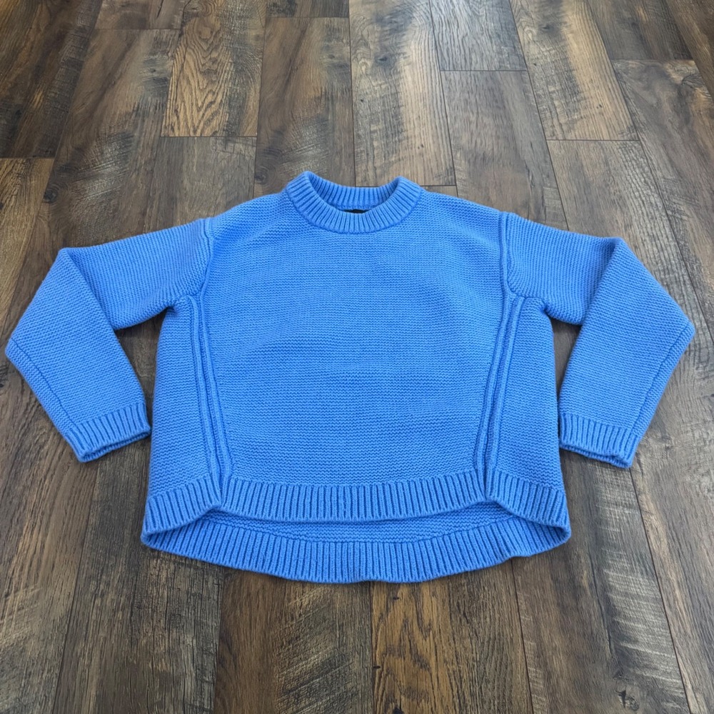 Banana Republic Blue Garter Stitch Cotton Wool Blend Boxy Sweater Small Chunky